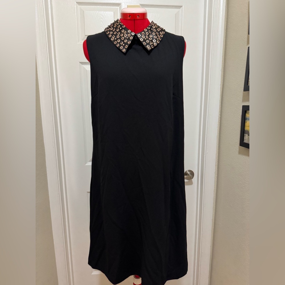 NWT Betsey Johnson Black Dress with Gold Embellished Collar, sz 16